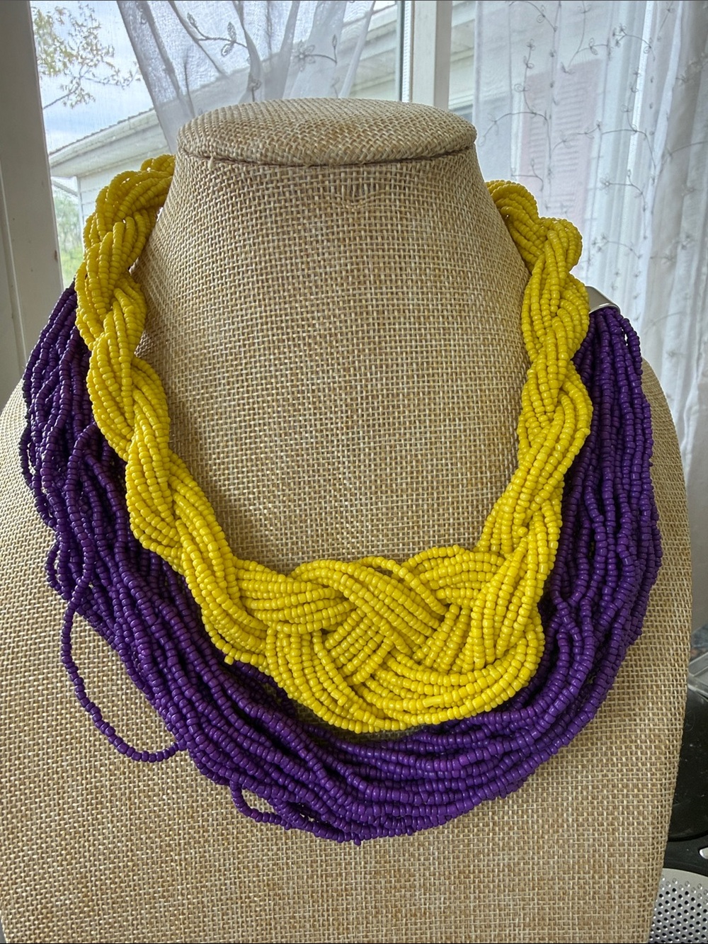 Handcrafted 1- Yellow and 1-Purple Beaded Statement Necklaces